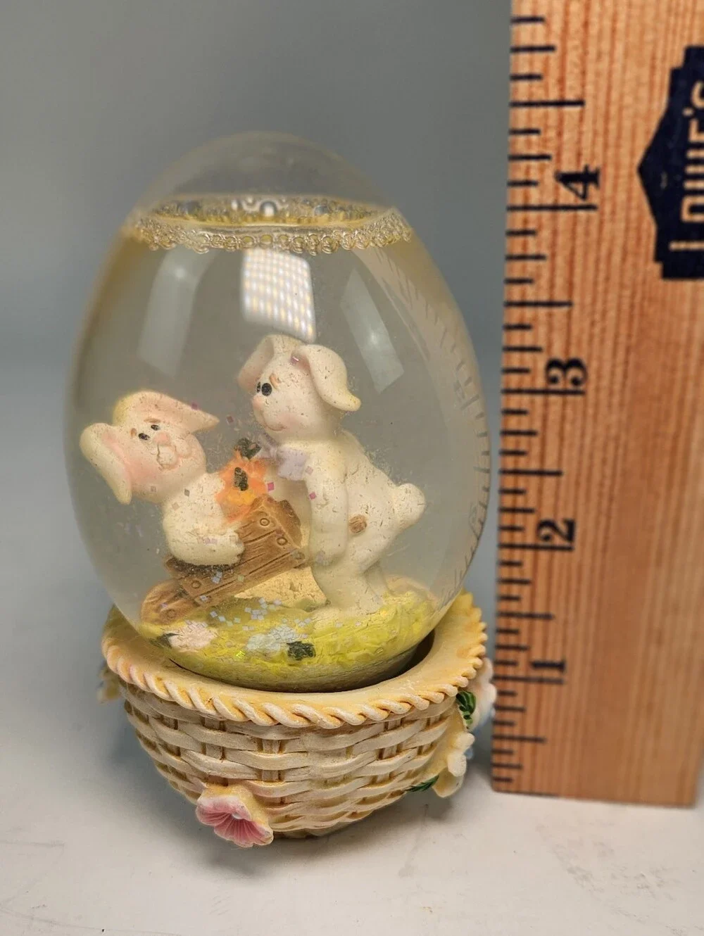 Decorative Bunny Egg Snow Globe - Cream and Pastel